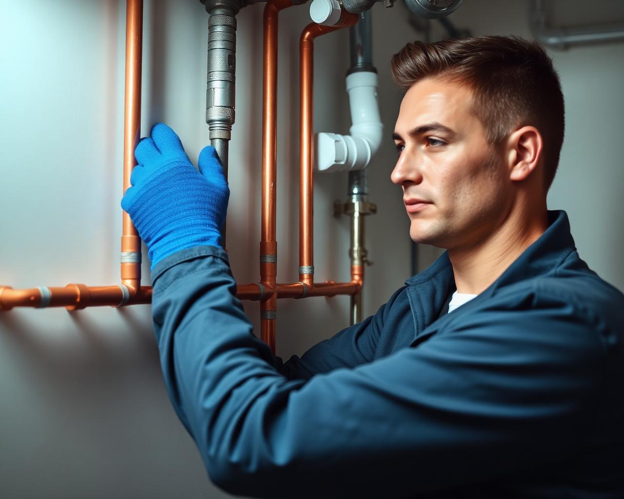 Technician installing copper piping